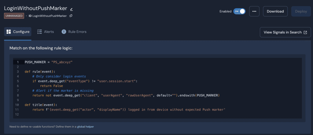 screenshot of the python rule in Panther