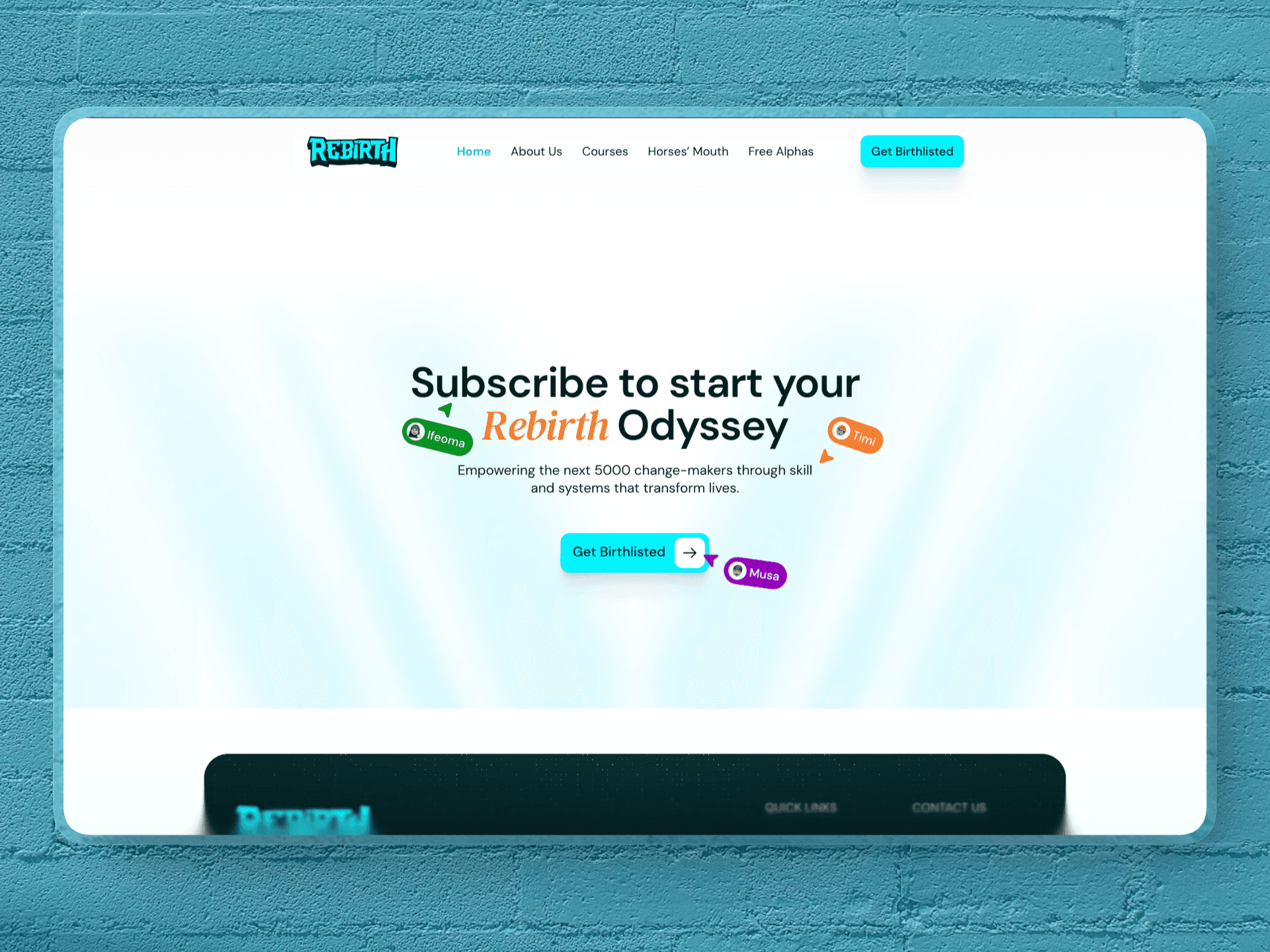 Rebirth Odyssey Mockup 4 on a Framer designer Timi Komolafe's Portfolio
