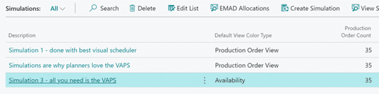 Visual Advanced Production Scheduler Multiple schedule simulations screenshot