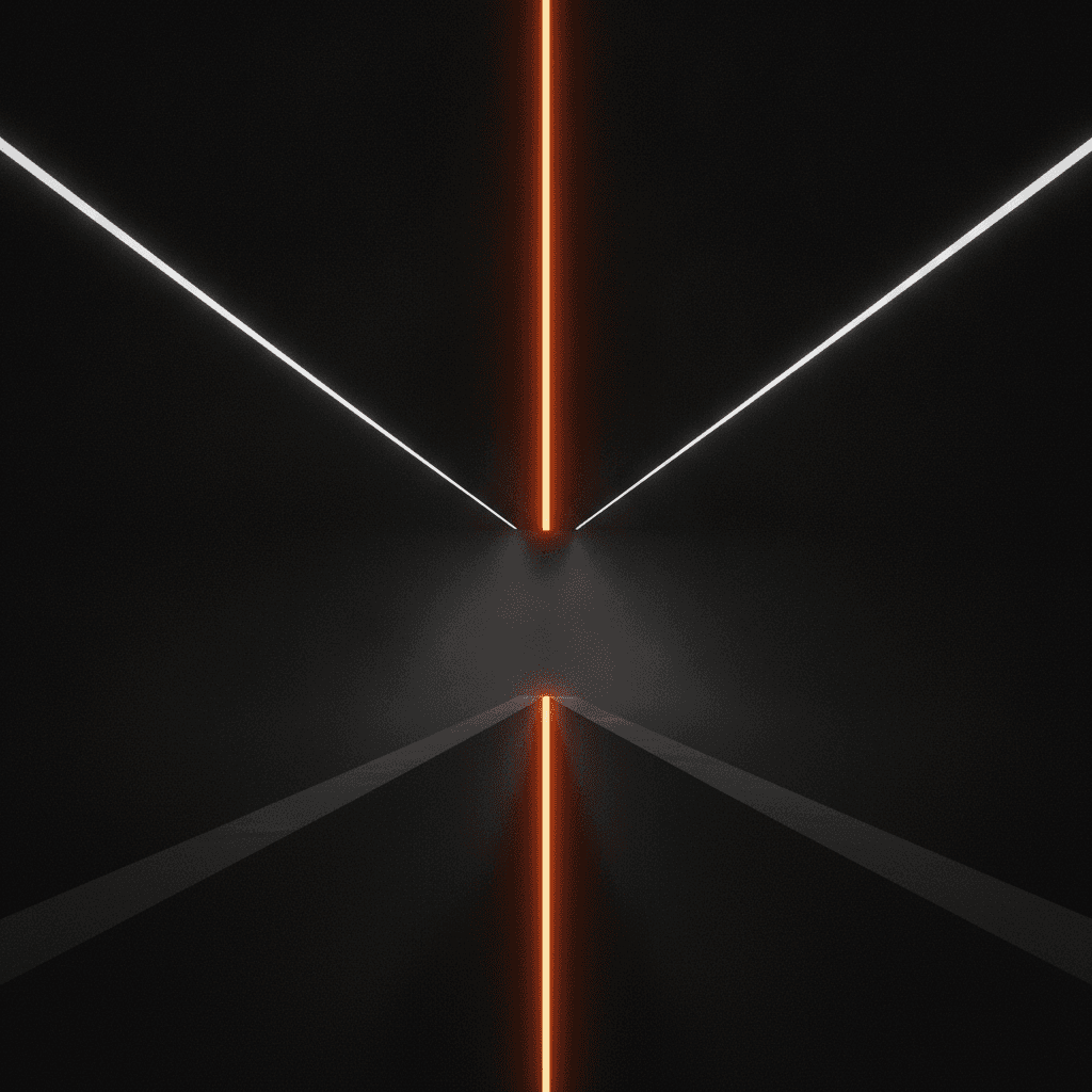 Two black architectural slabs meeting at a single seam of orange light