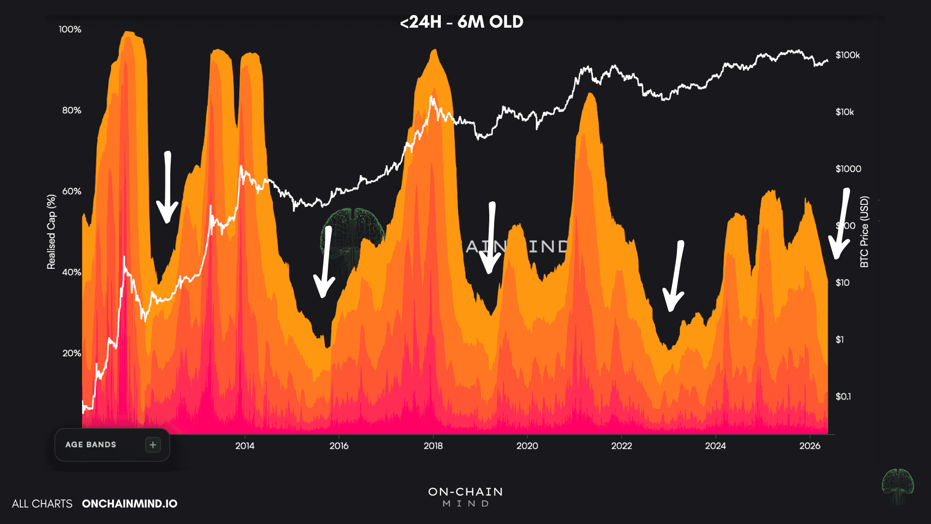 STH Realised Cap HODL Waves upto 6 months