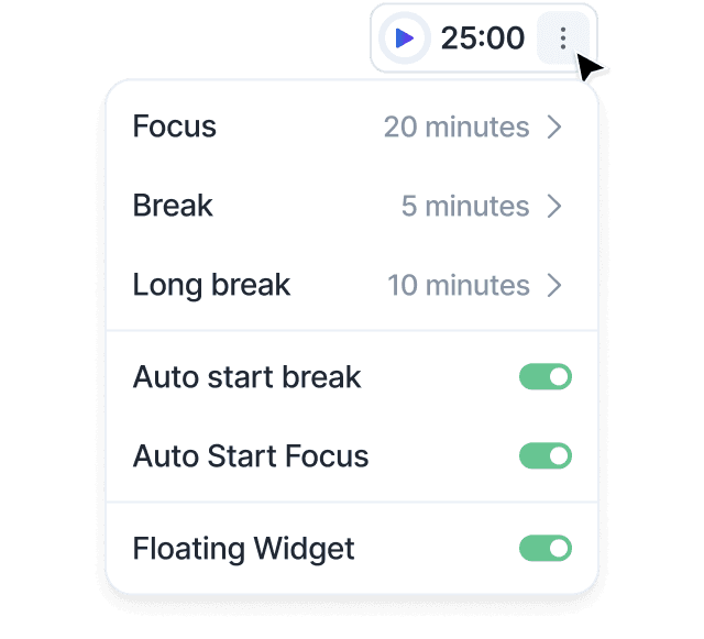Setup your focus time and break times