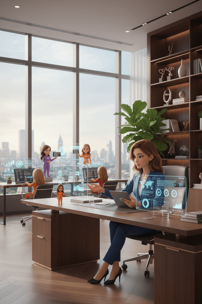 Podnikatel se zaměřující na strategii zatímco AI tým pracuje