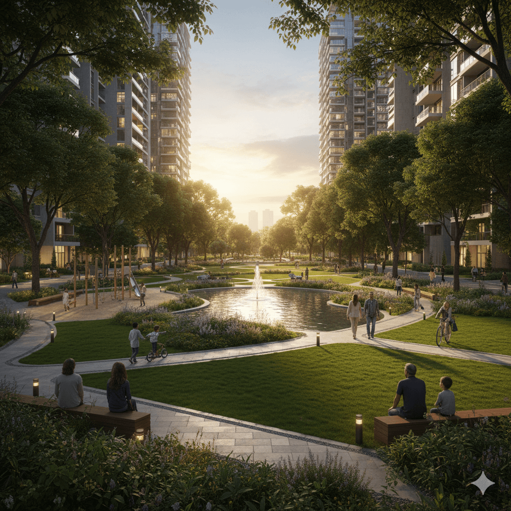 Smart World Triumph Sector 66 Gurugram - Central green park with water feature