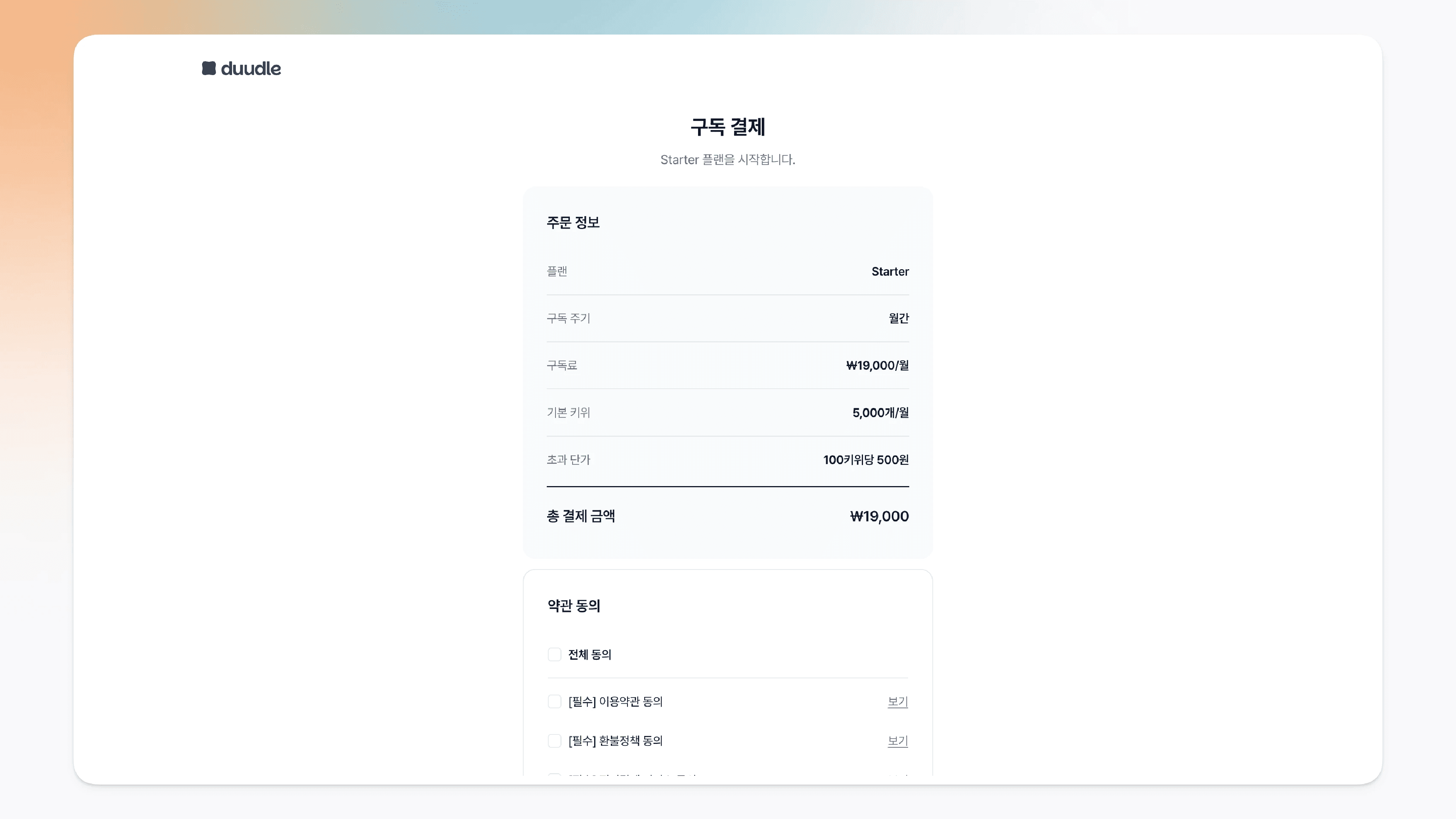 결제 정보 화면으로 이동한 모습