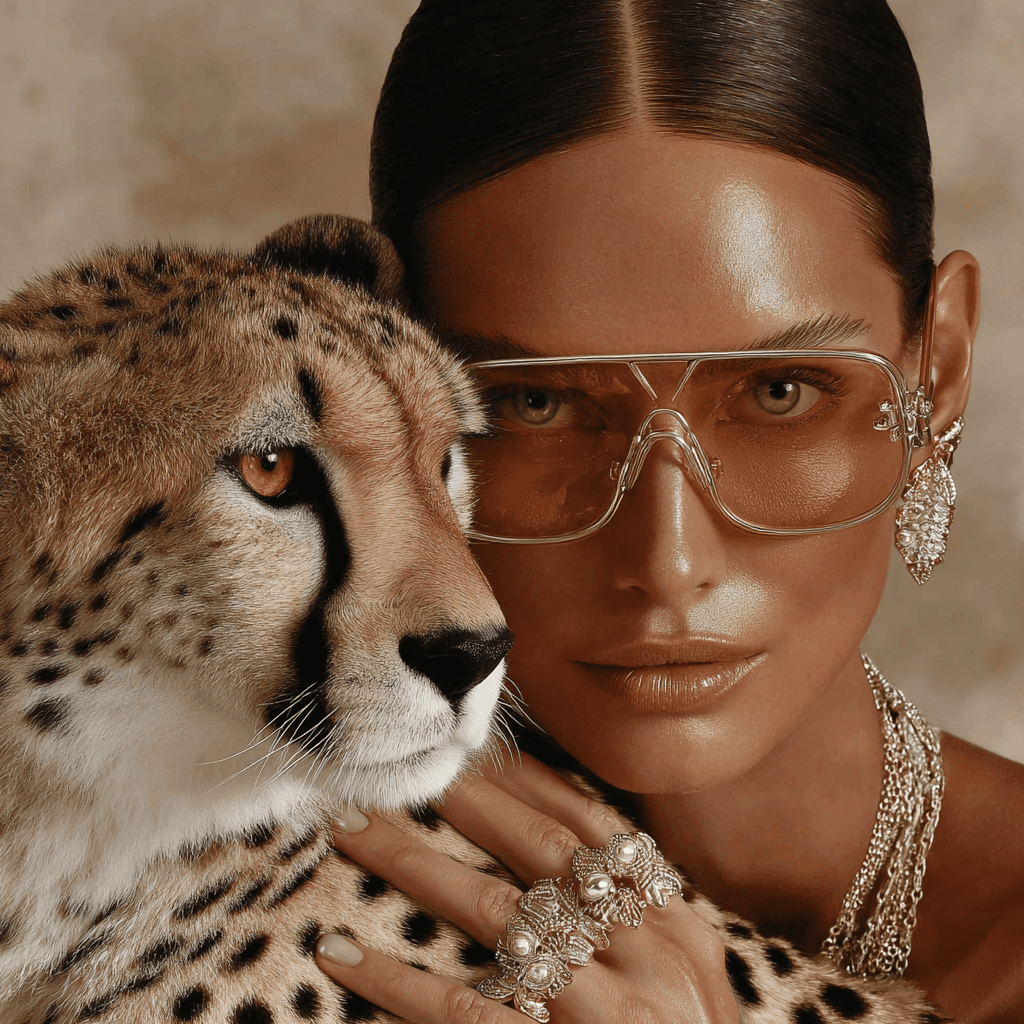 Women with cheetah portrait 