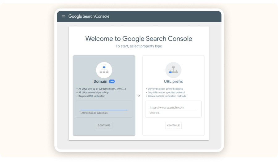 Google Seach Console Home Page