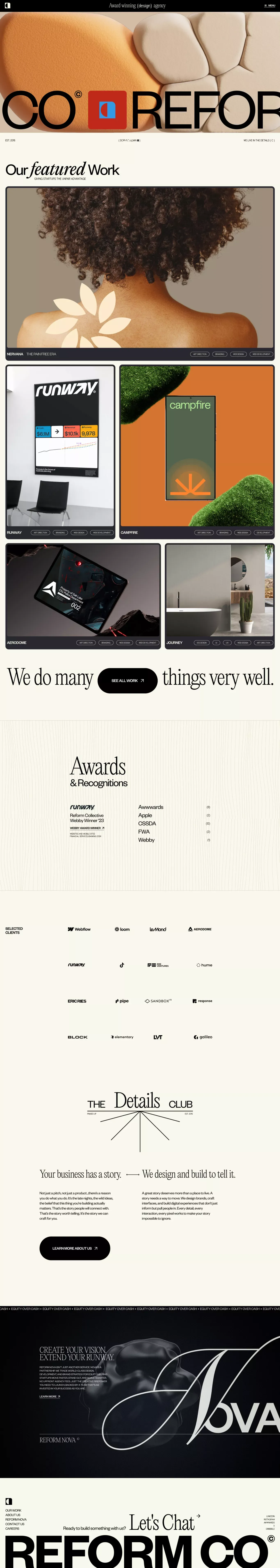Reform Collective portfolio page screenshot showcasing Advertising and Design design