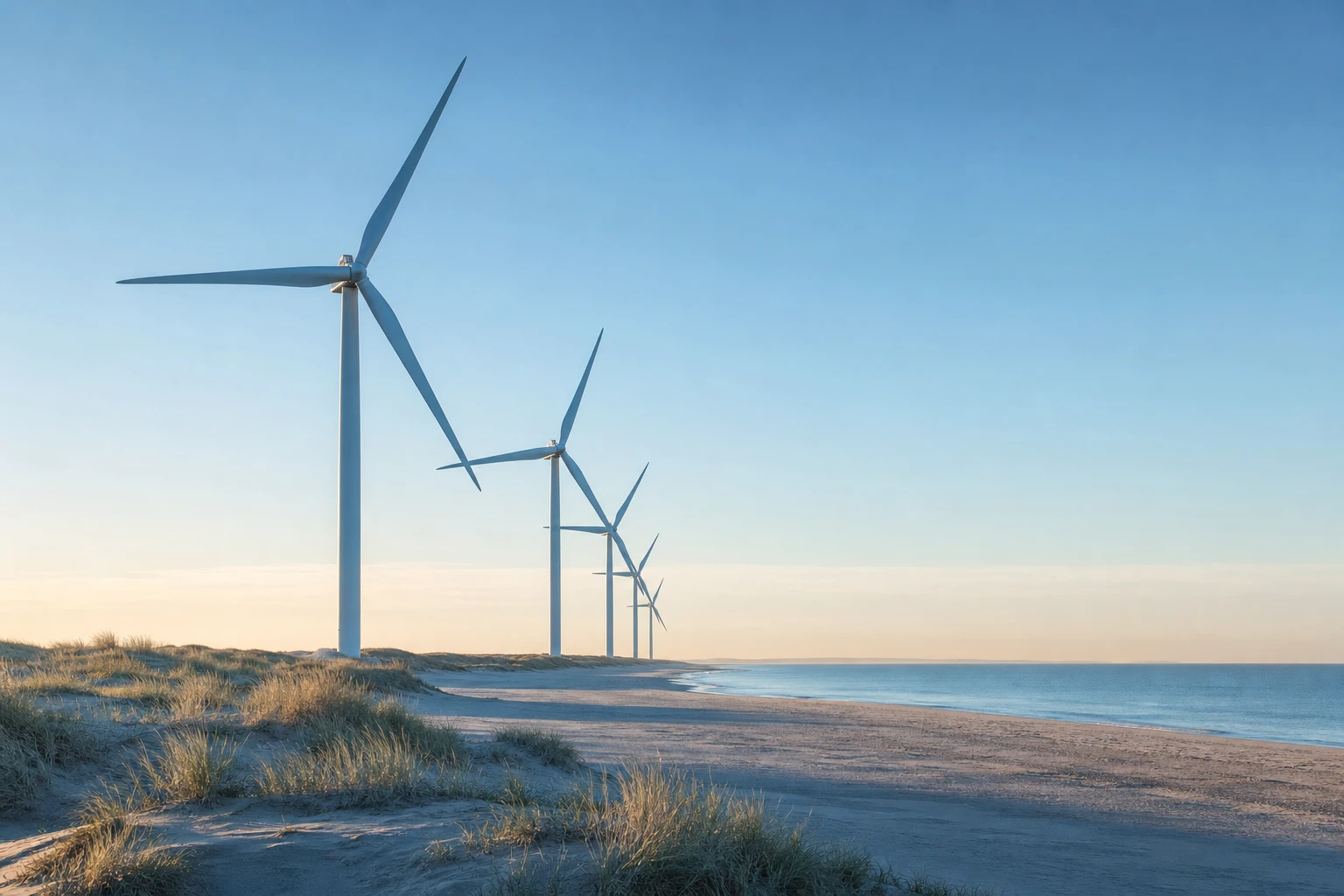 Wind turbines in a European coastal landscape