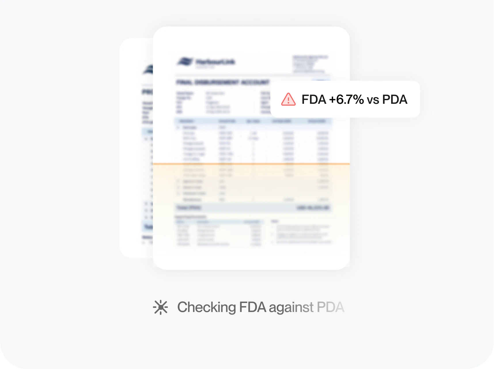 Final disbursement account flagged FDA +6.7% vs PDA