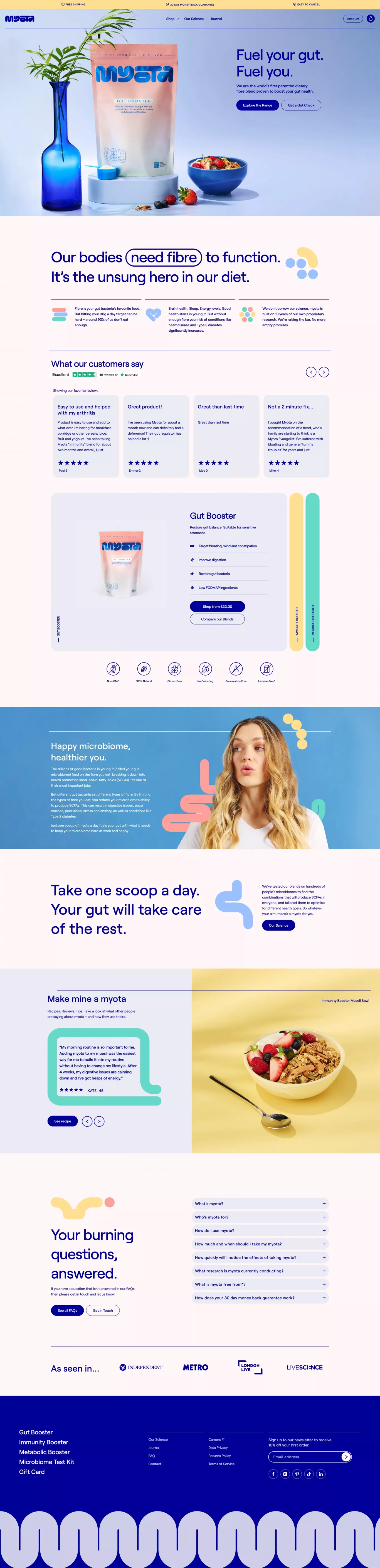 Myota Health ecommerce page screenshot showcasing Health & Fitness and Food & Drinks design