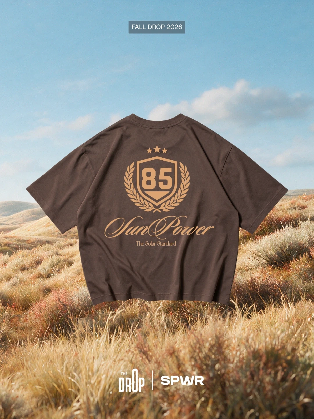 Fall campaign carousel: oversized tee against autumn hills