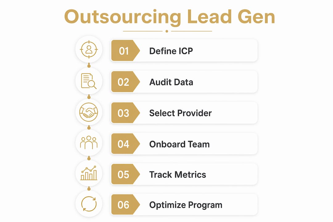 Infographic showing steps to outsource lead generation