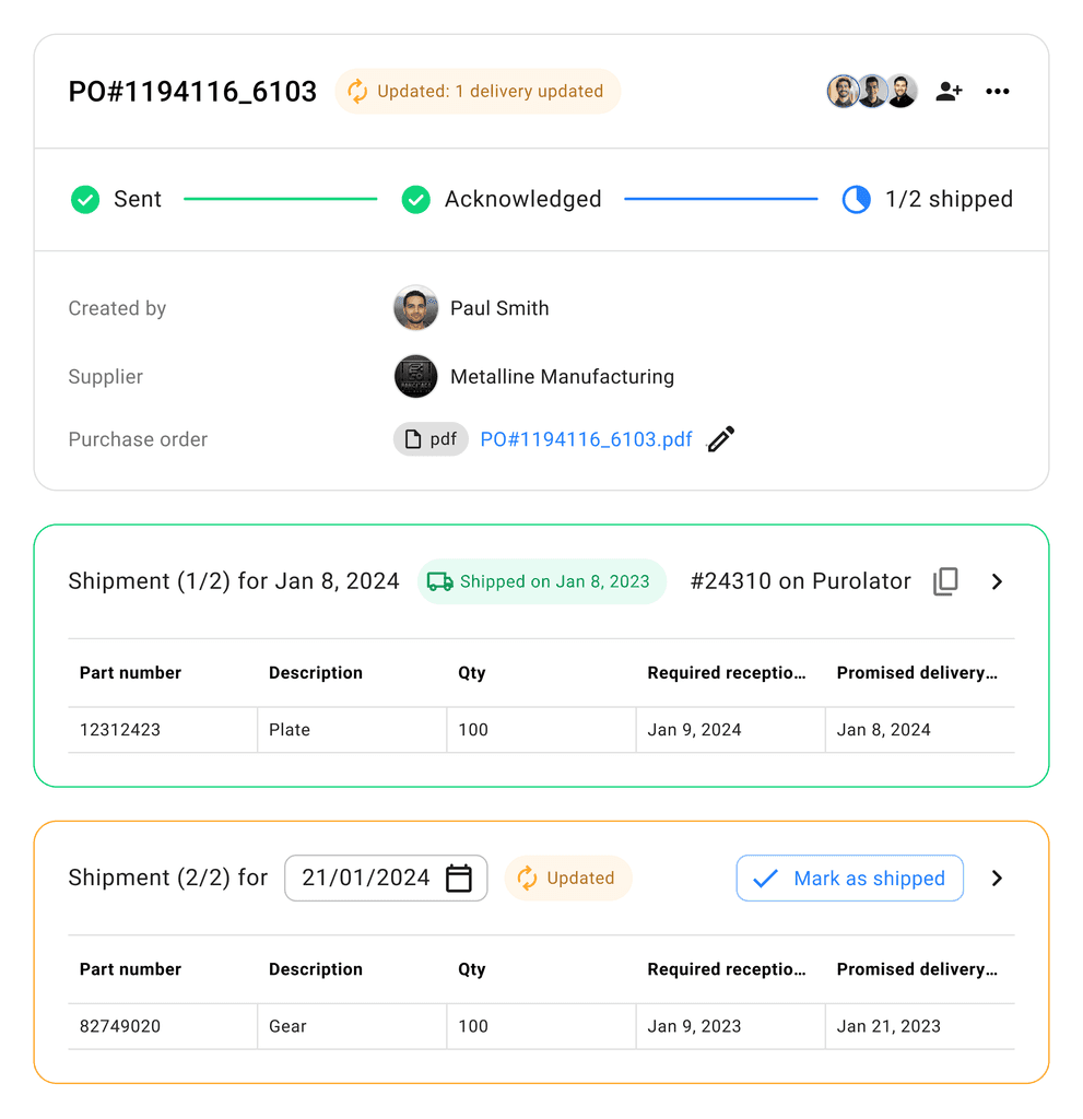 Interface de suivi de multi-expéditions