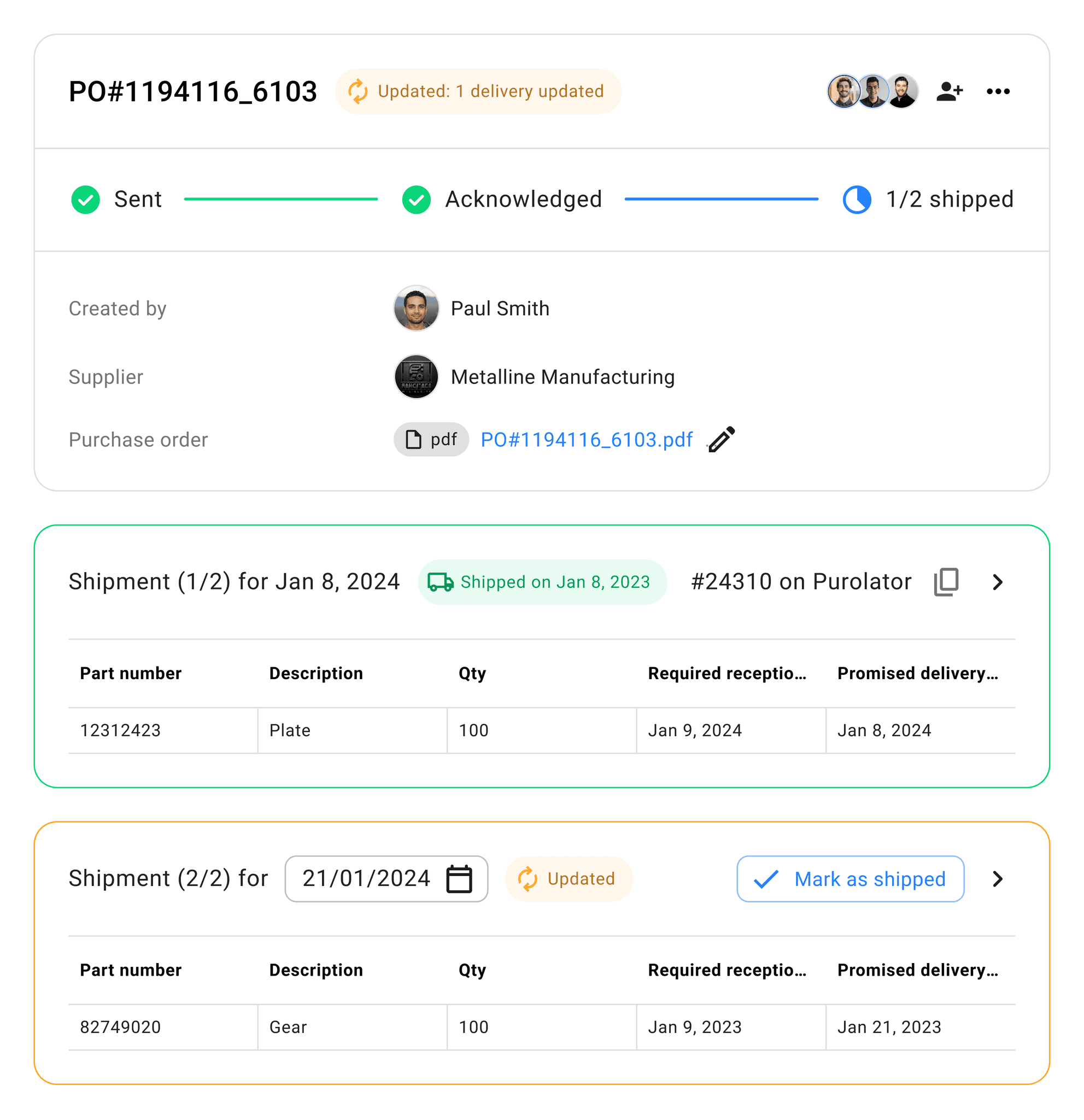 PO Interface in Axya