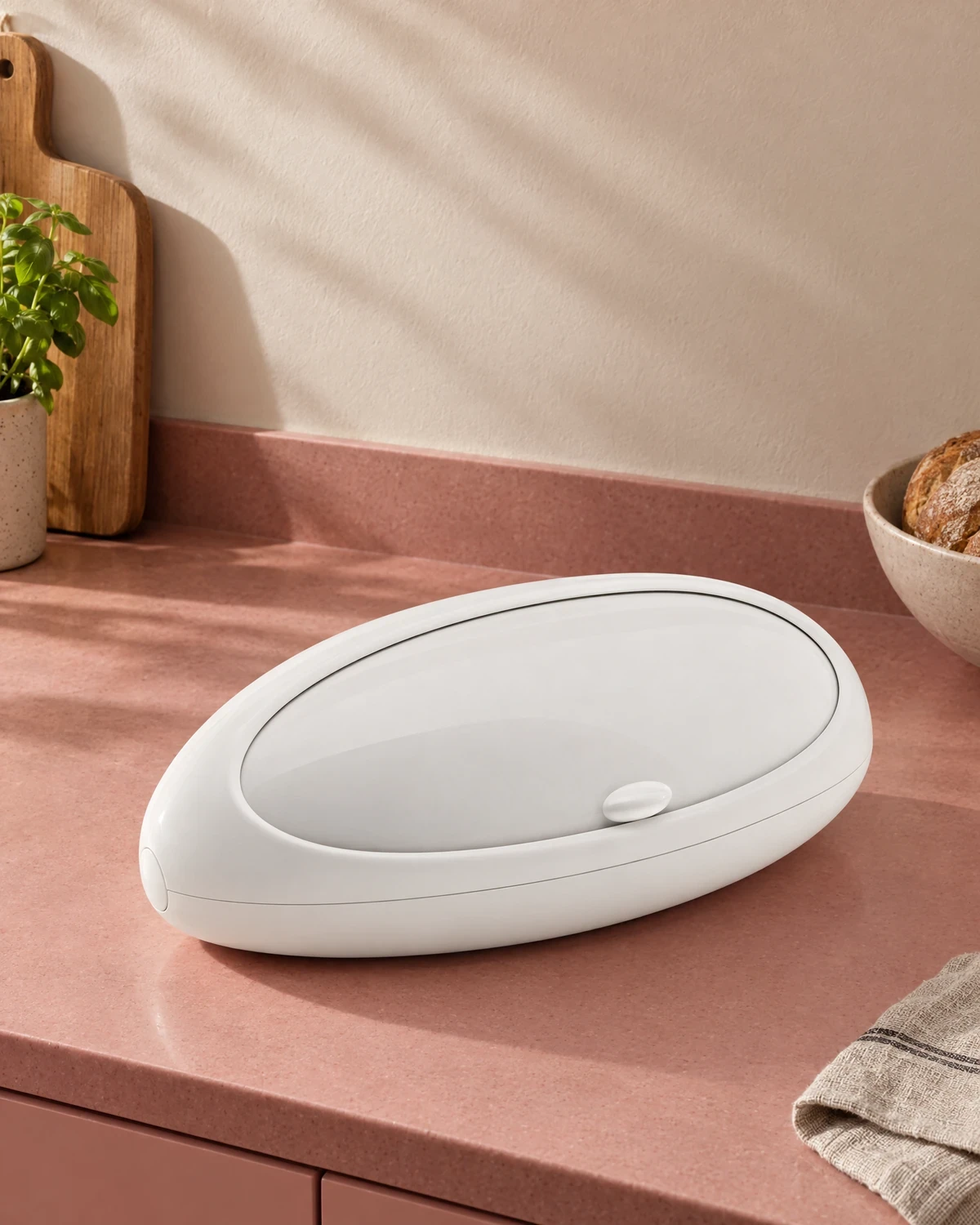 Independent concept, not commissioned or endorsed: Alessi Gnam bread bin, white source variant