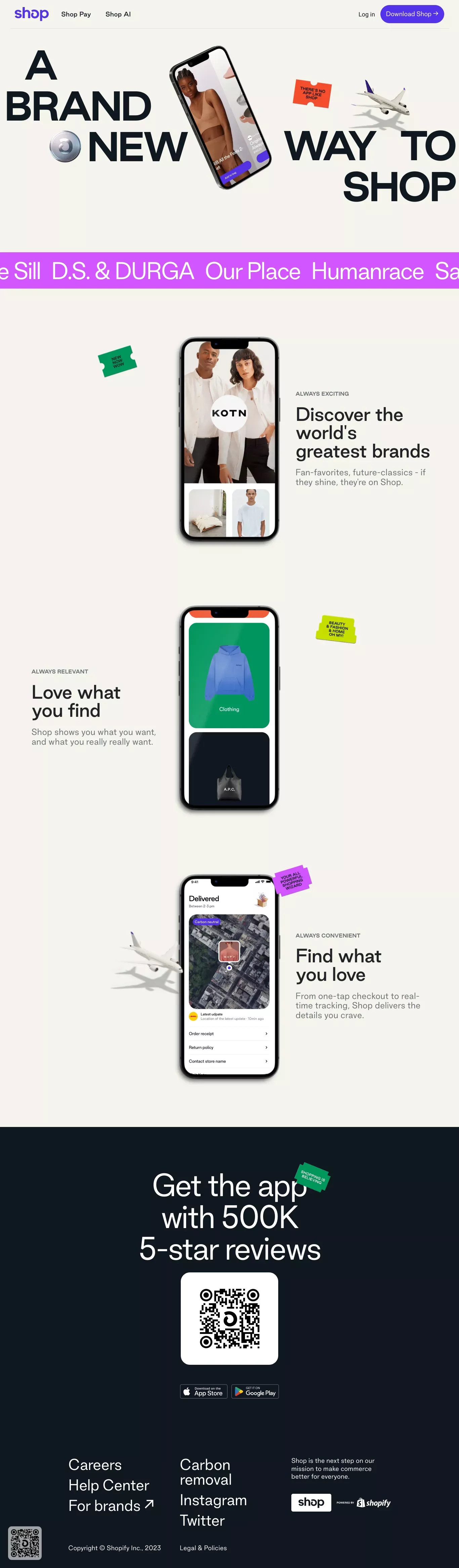 Shop puts everything you love about shop landing page screenshot showcasing Tech and Fashion design