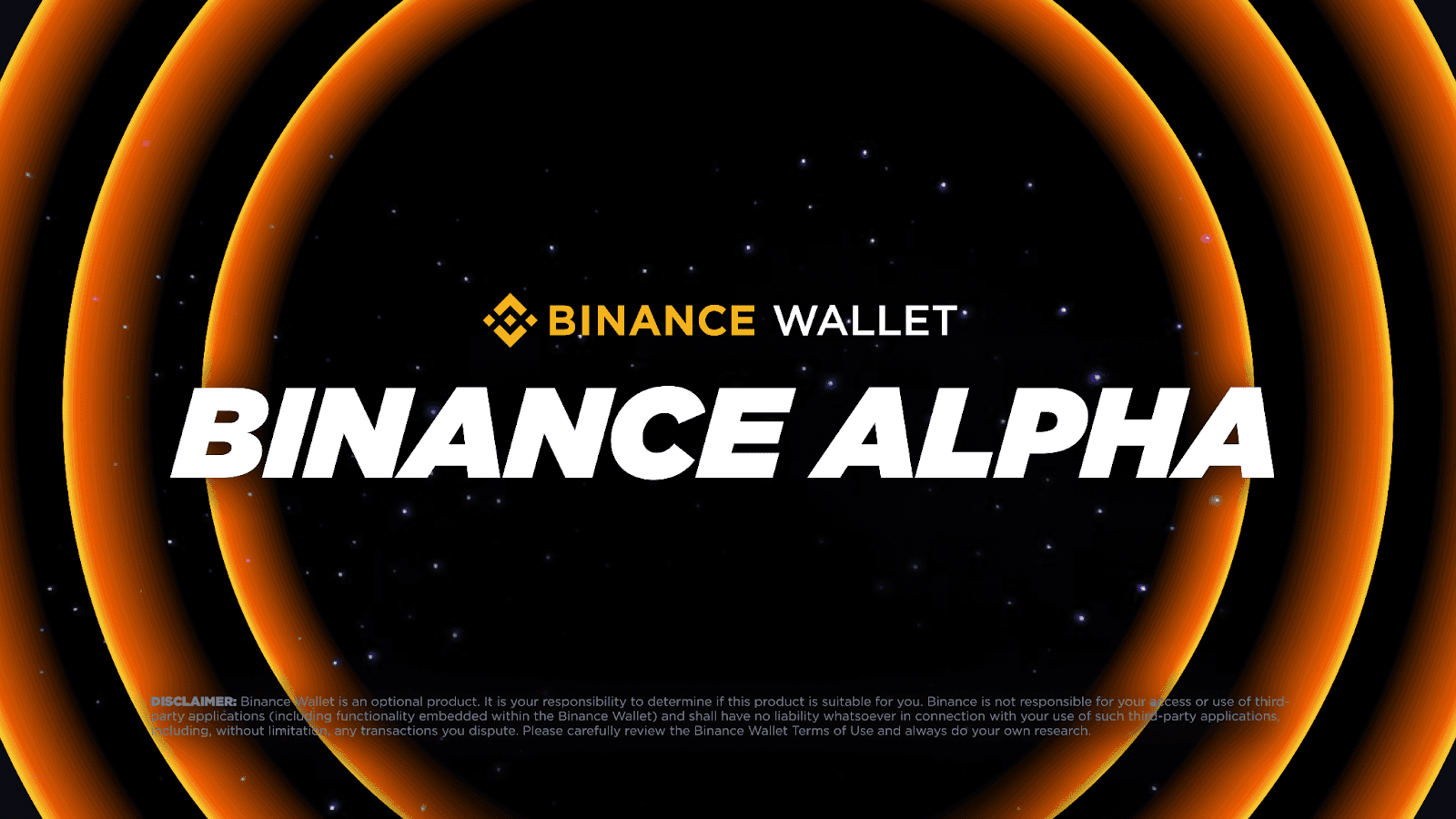 Binance Wallet logo and Binance Alpha text on orange glowing background
