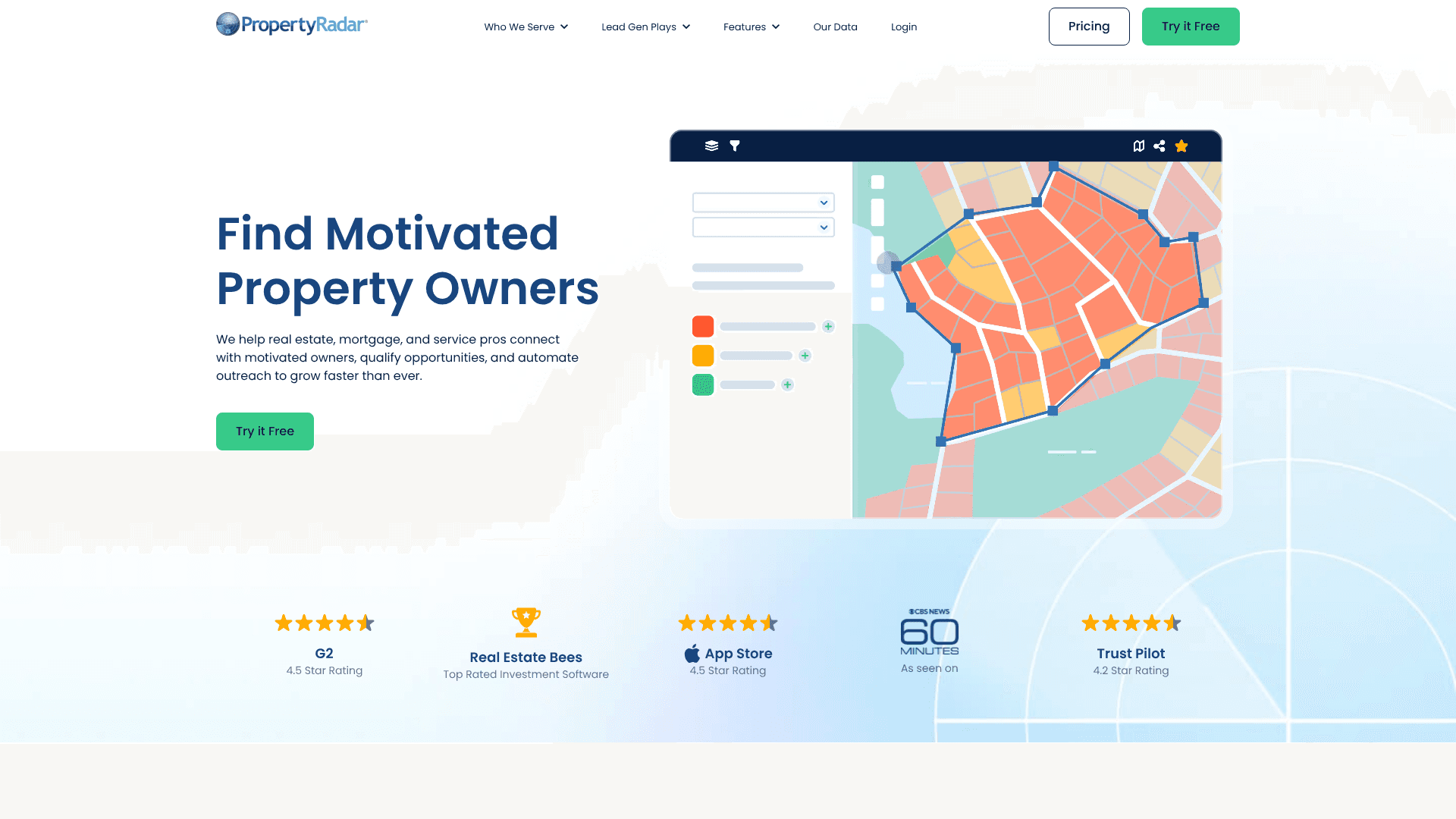PropertyRadar homepage screenshot