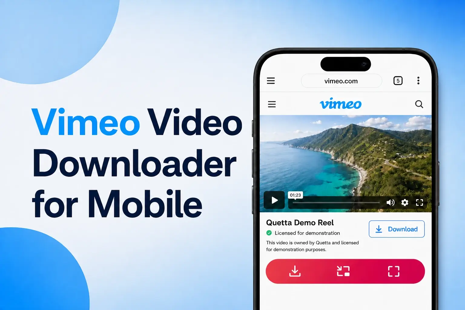 Downloading a Vimeo video in Quetta Browser on a mobile device