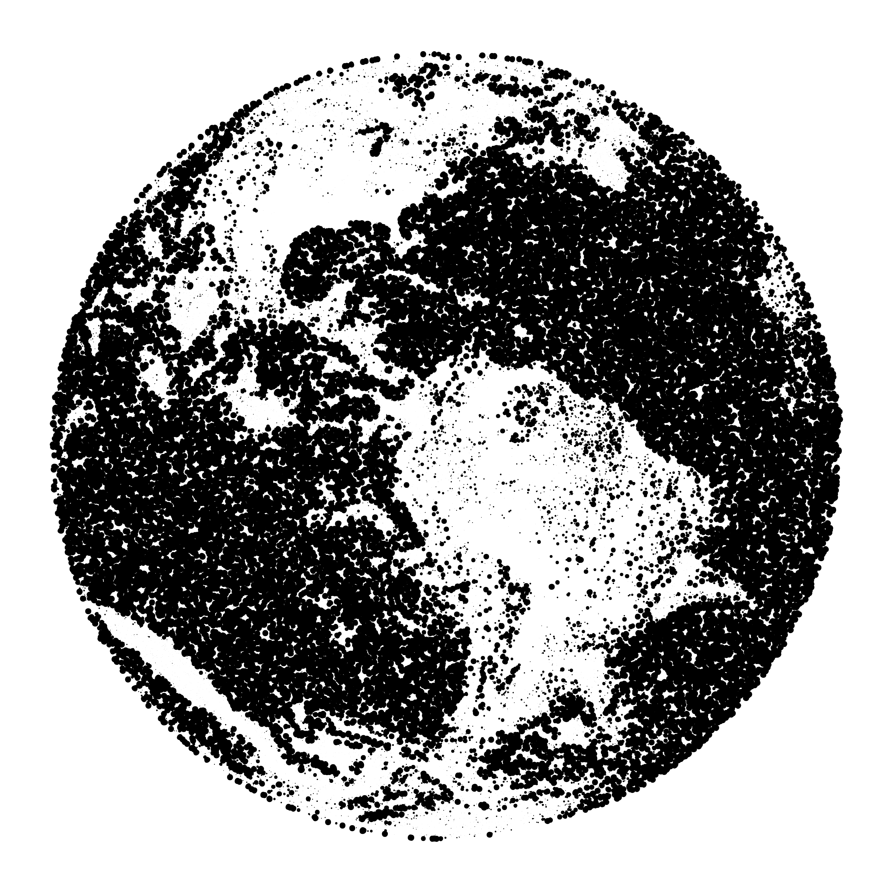 Icon of a globe representing Earth, showcasing continents in a simple, stylized design.