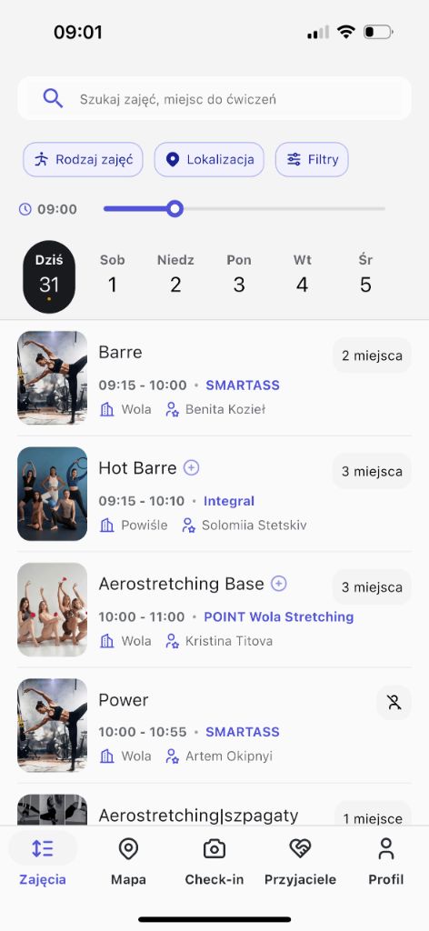 Search view of mobile app with Smartass activities.
