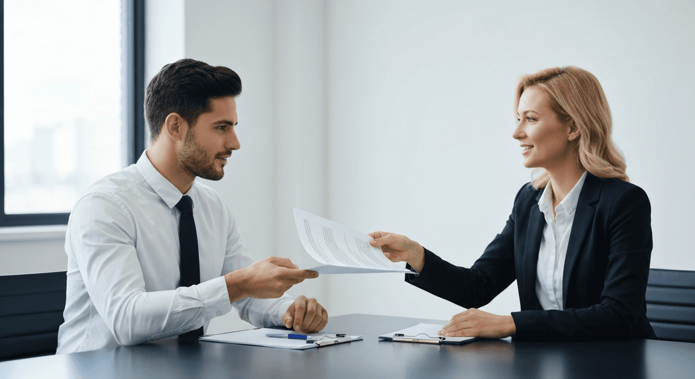 Professionals exchanging contracts