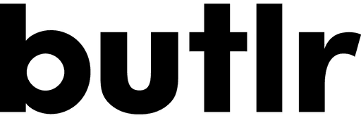 The image features the black lowercase letters "butlr" set against a transparent background, with simple, bold typography.