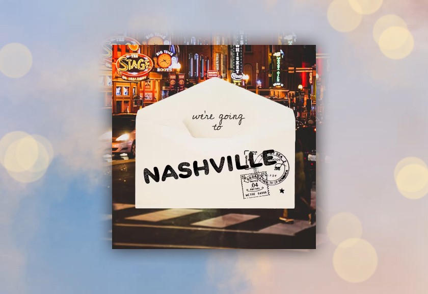 Whimsical baby shower invite with soft blush tones and a baby photo collage framed in floral elements.