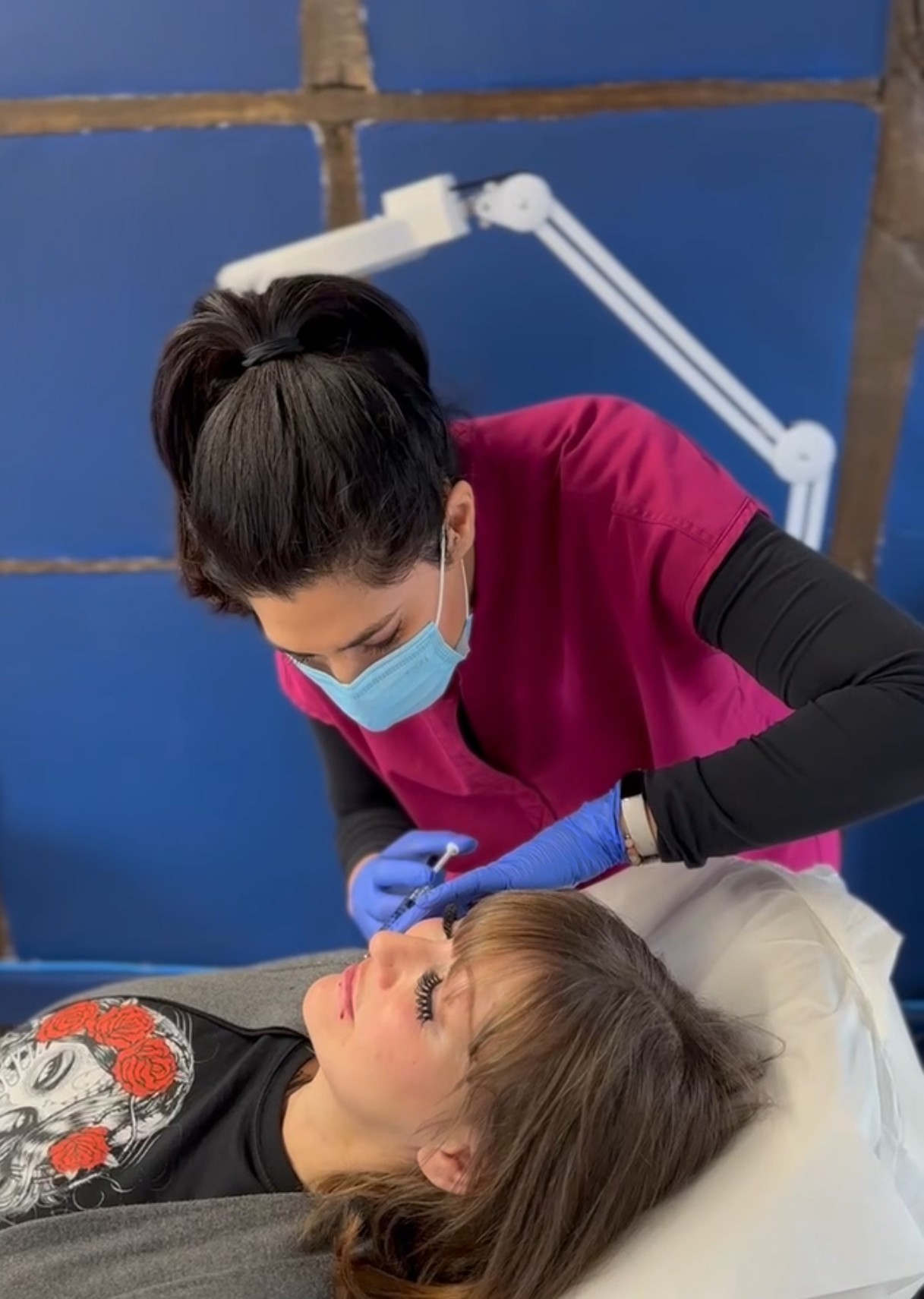 beauty model applying a serum