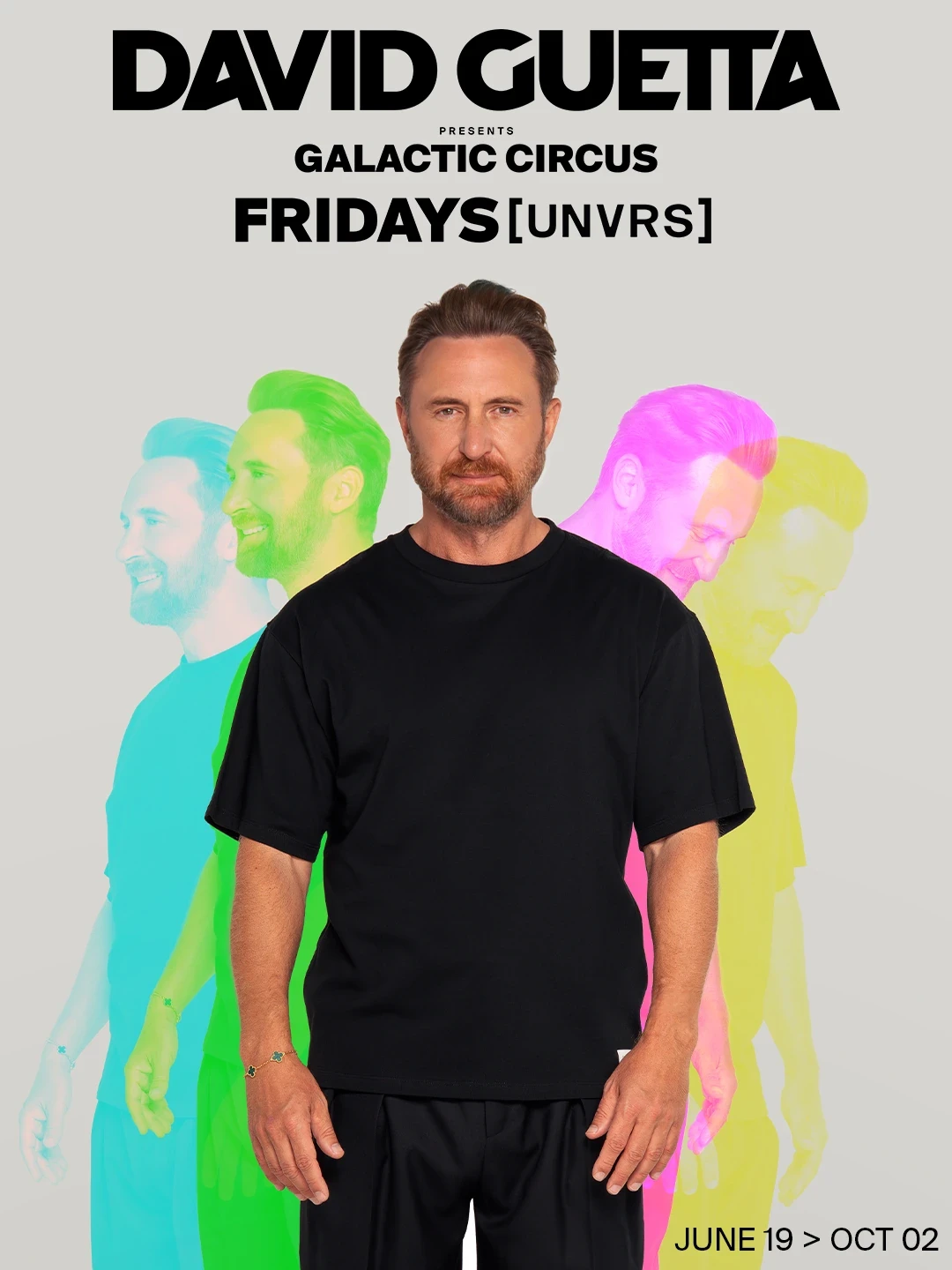 David Guetta' Galactic Circus [UNVRS] 2026 residency poster.