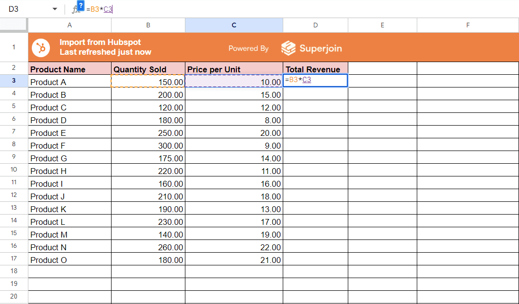 Enter your formula in the first cell of the column