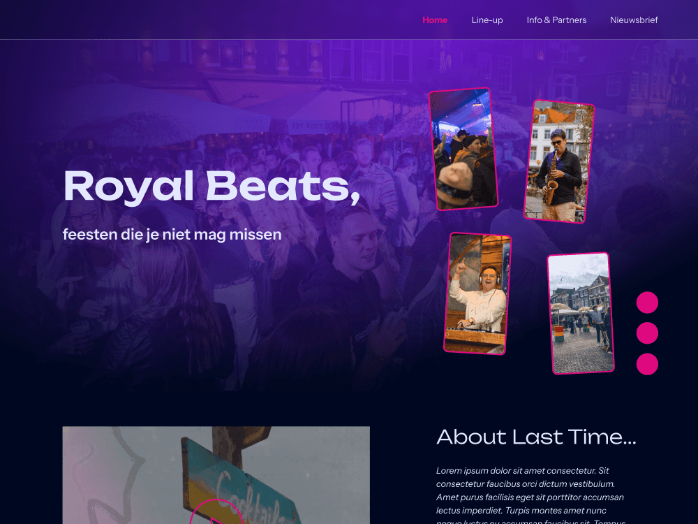 Het gekozen ontwerp met paarse tinten en een futuristisch lettertype