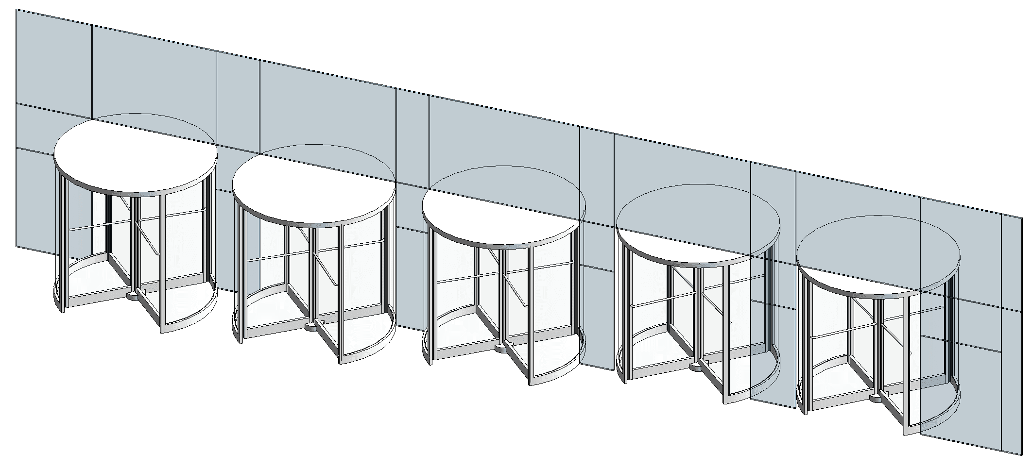 3D view showing door offset driven by the reporting curtain panel width.