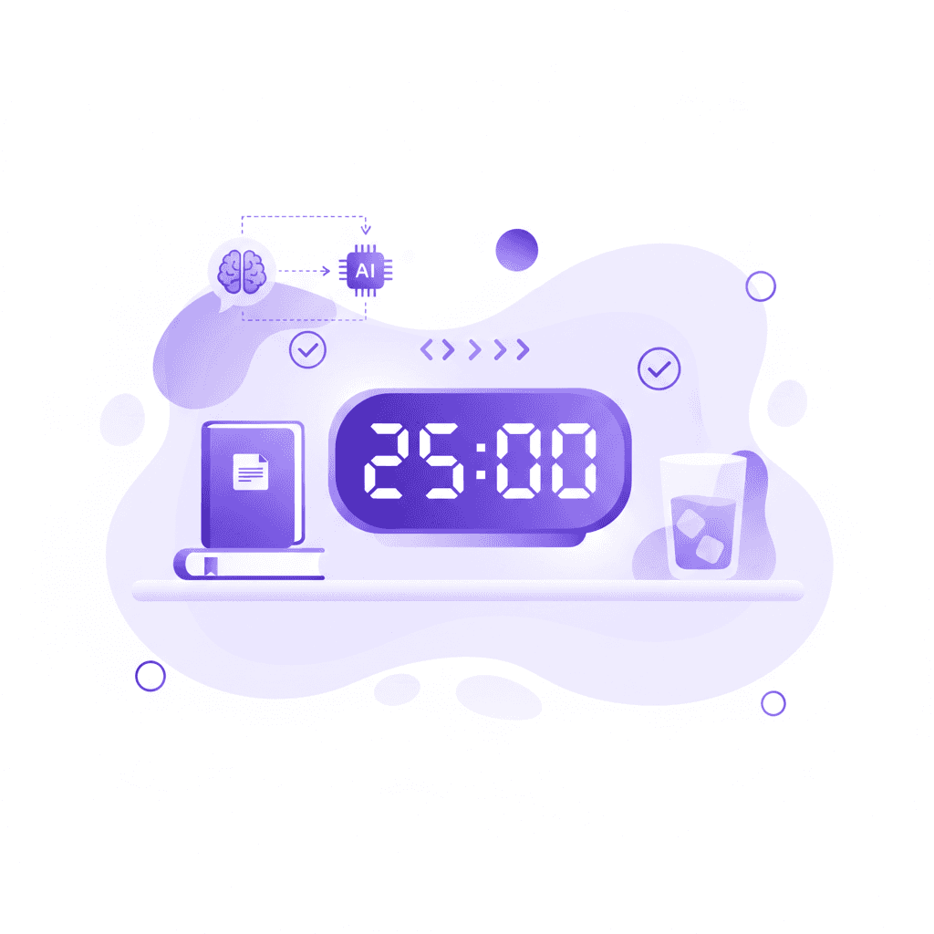 Pomodoro timer set for a 25 minute exam study schedule block