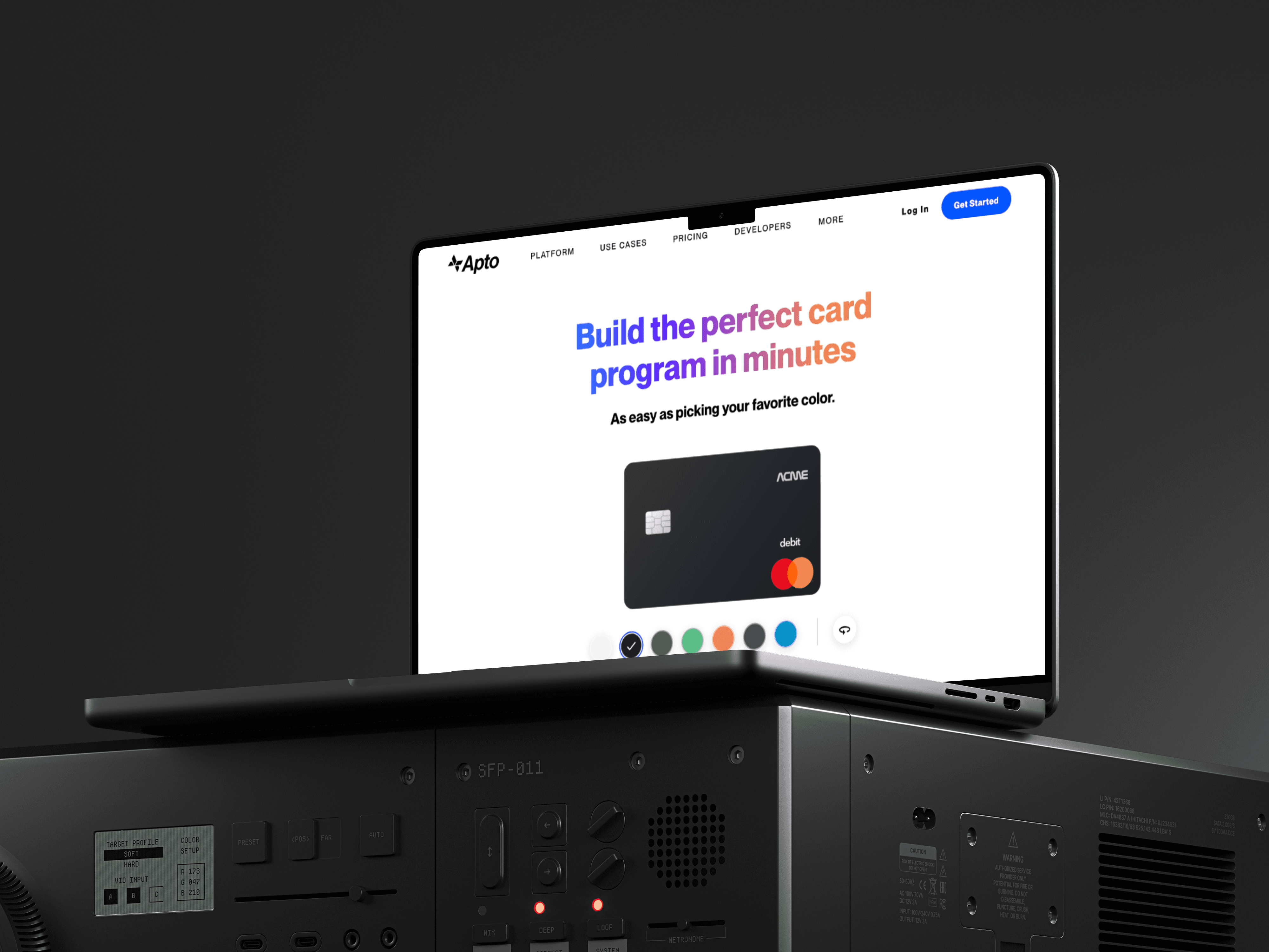Apto Payments Website redesign mockup on a laptop with a dark background