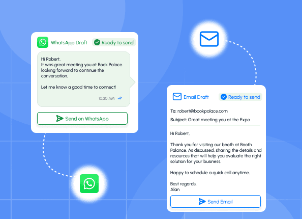 Habsy follow-up automation, AI follow-up drafts, WhatsApp follow-up, email draft automation, smart follow-ups, lead follow-up reminders, sales outreach automation, AI-generated email drafts, WhatsApp message drafts, trade show follow-up, networking follow-up automation, contact follow-up management, CRM follow-up workflow, exhibitor outreach automation, lead nurturing, post-event follow-up, sales engagement automation, personalized outreach drafts, reminder automation, AI sales assistant
