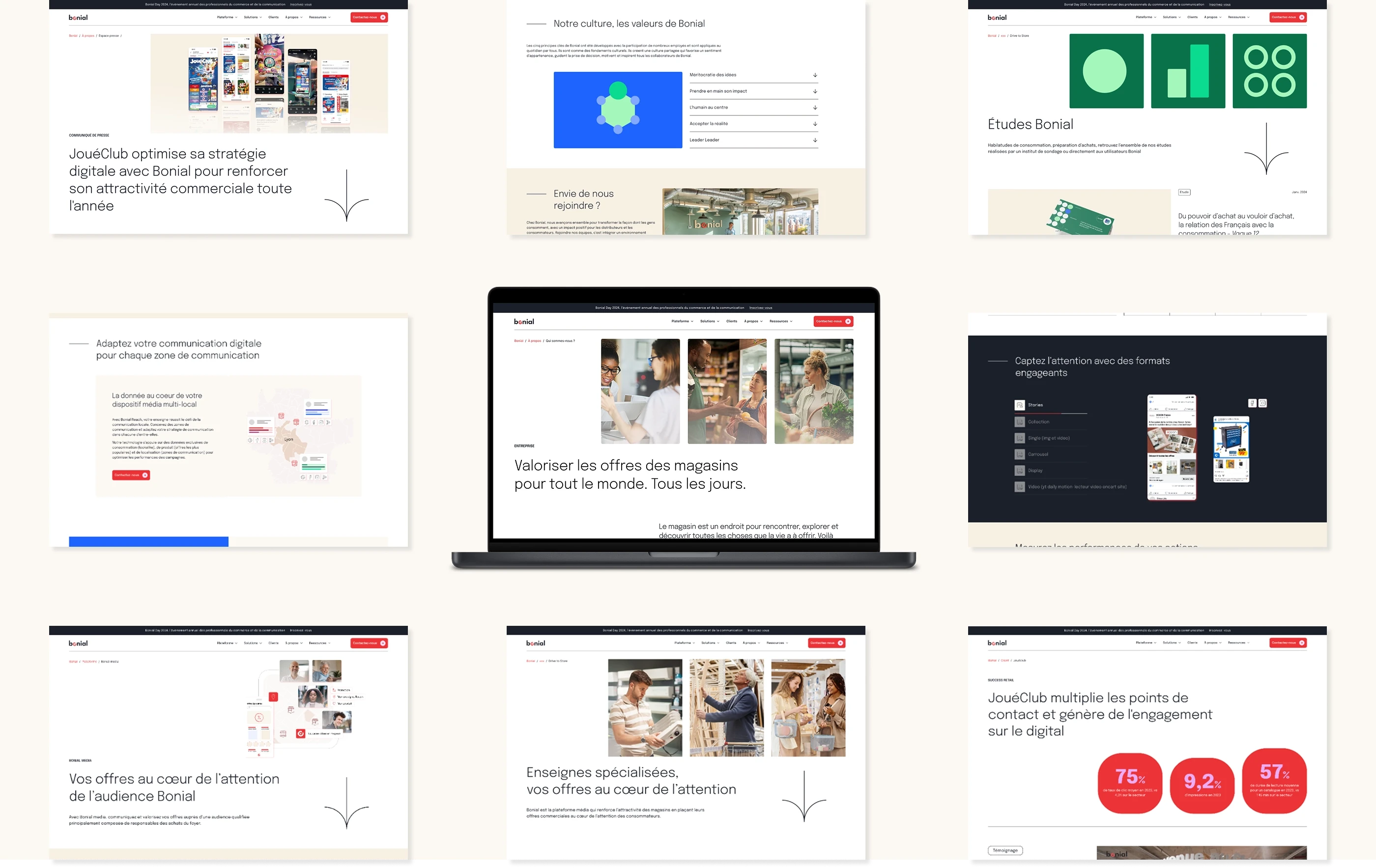 Vue de différentes pages du site internet Bonial