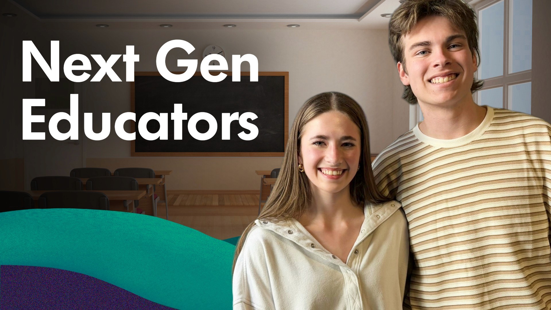 Image of Mackenzie Keith and Jay Harris with the caption "Next Gen Educators" for their appearance on the Simple Civics: Greenville County podcast EdTalk series