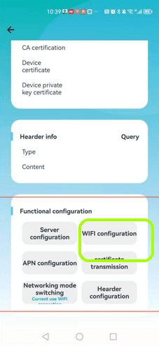 Functional configuration section with WIFI configuration button highlighted