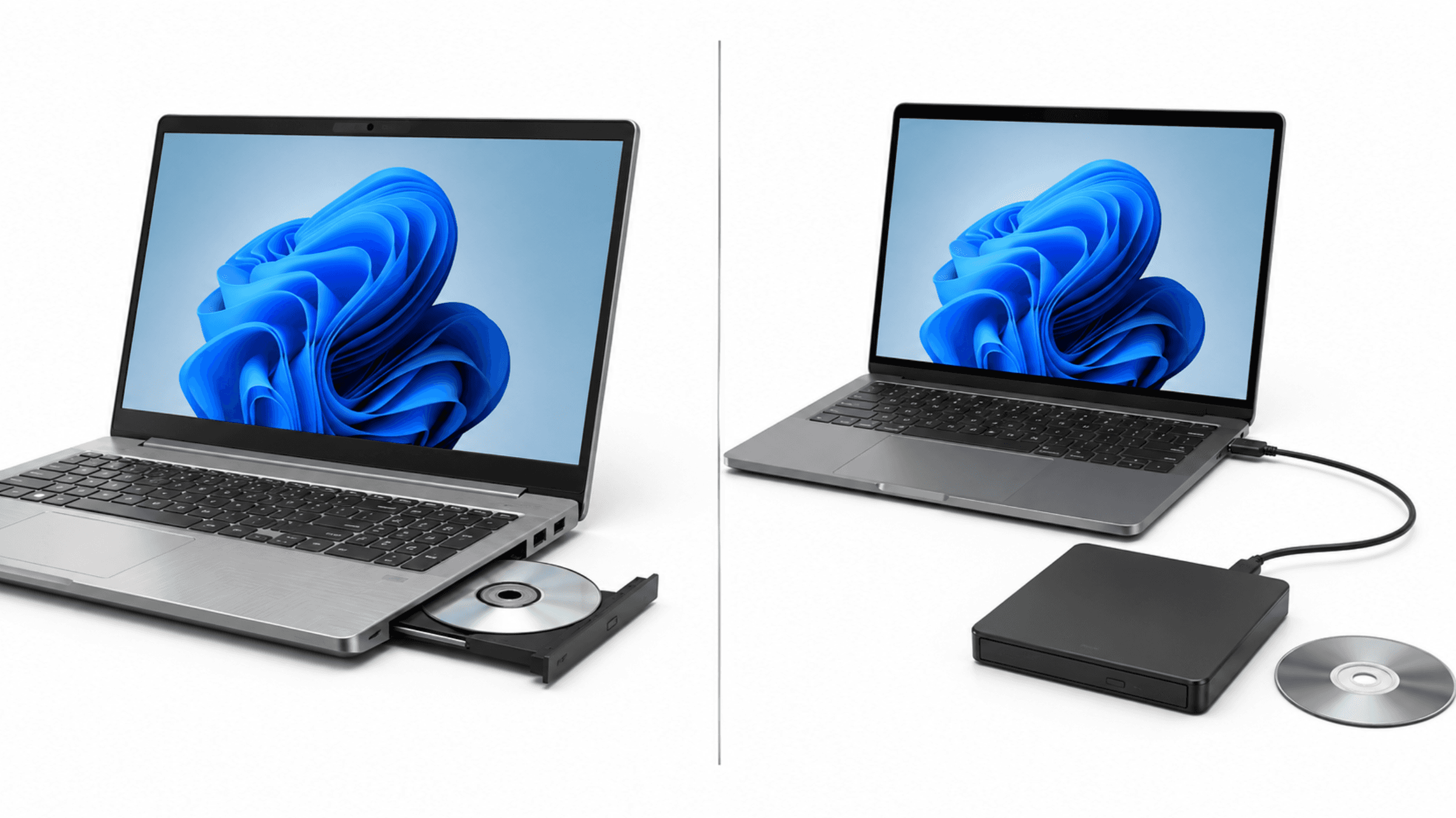 Internal optical drive and external USB DVD drive for a laptop without a DVD drive