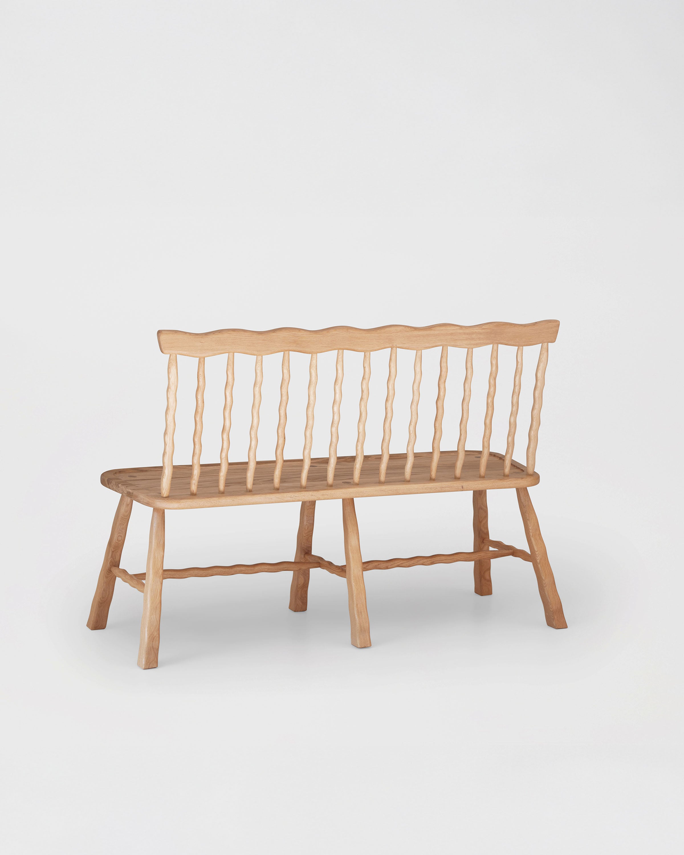 Back of Windsor Bench in Oak on a white background