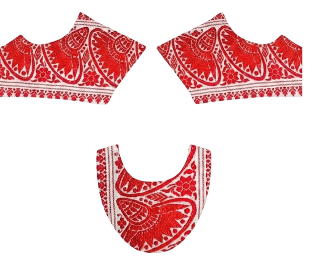 A red textile patch set
