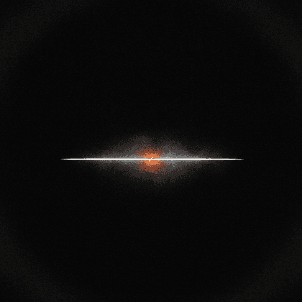 A single thin line of light bisecting deep black with one orange break point