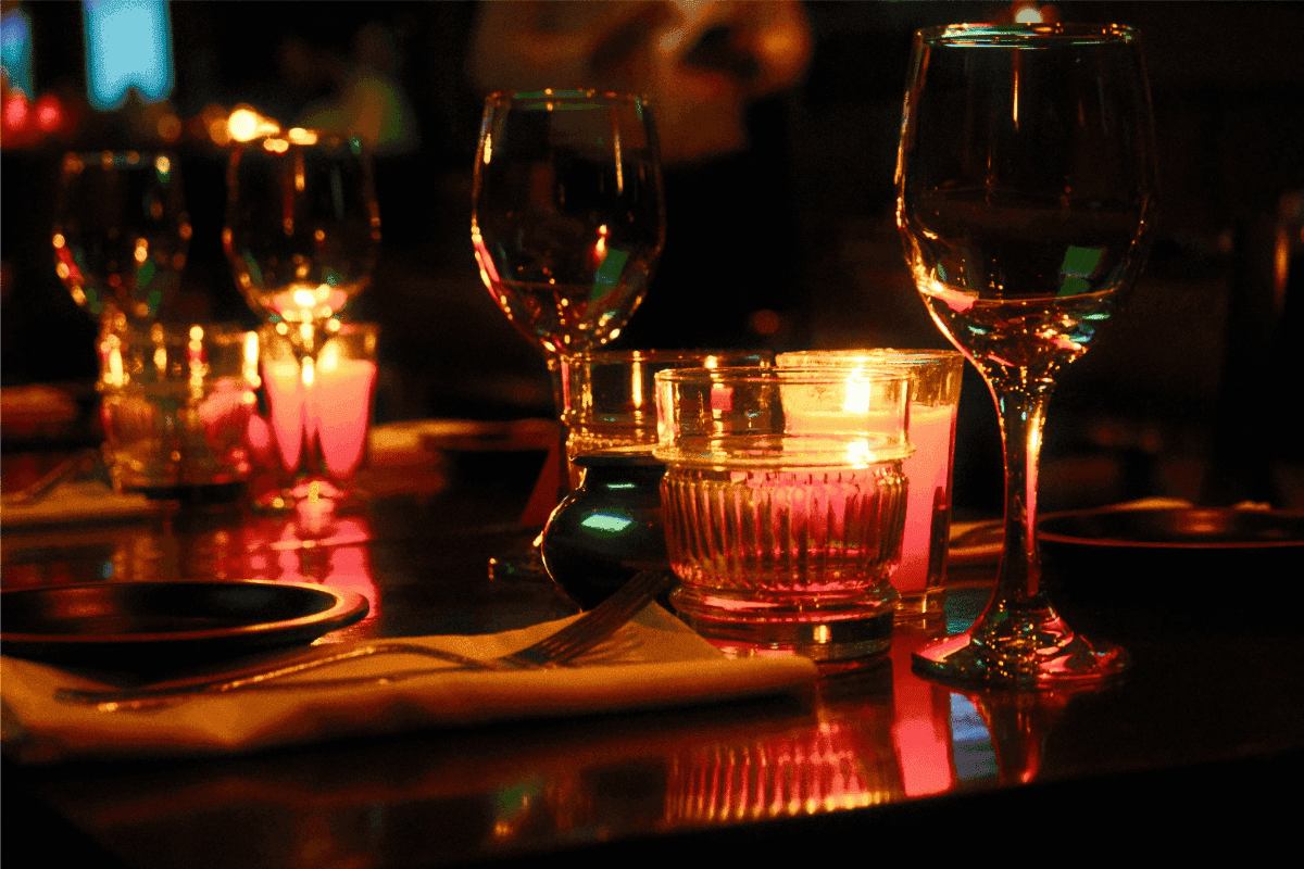 Romantic dinner table with wine and candlelight for Sherman Oaks date night guide.