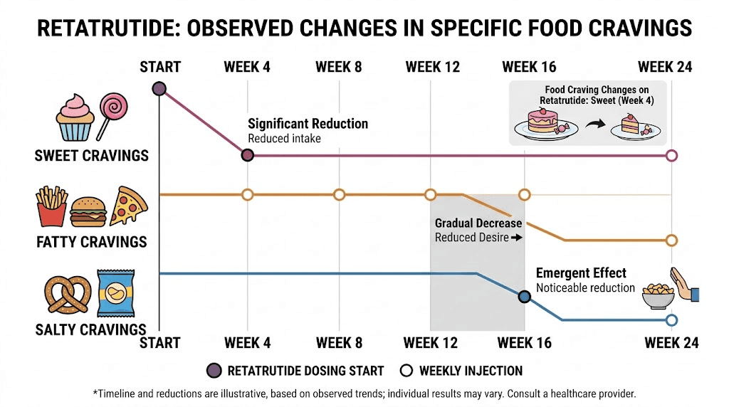 Retatrutide food craving reduction timeline by food type