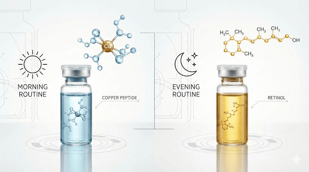 Copper peptides morning retinol evening skincare routine schedule