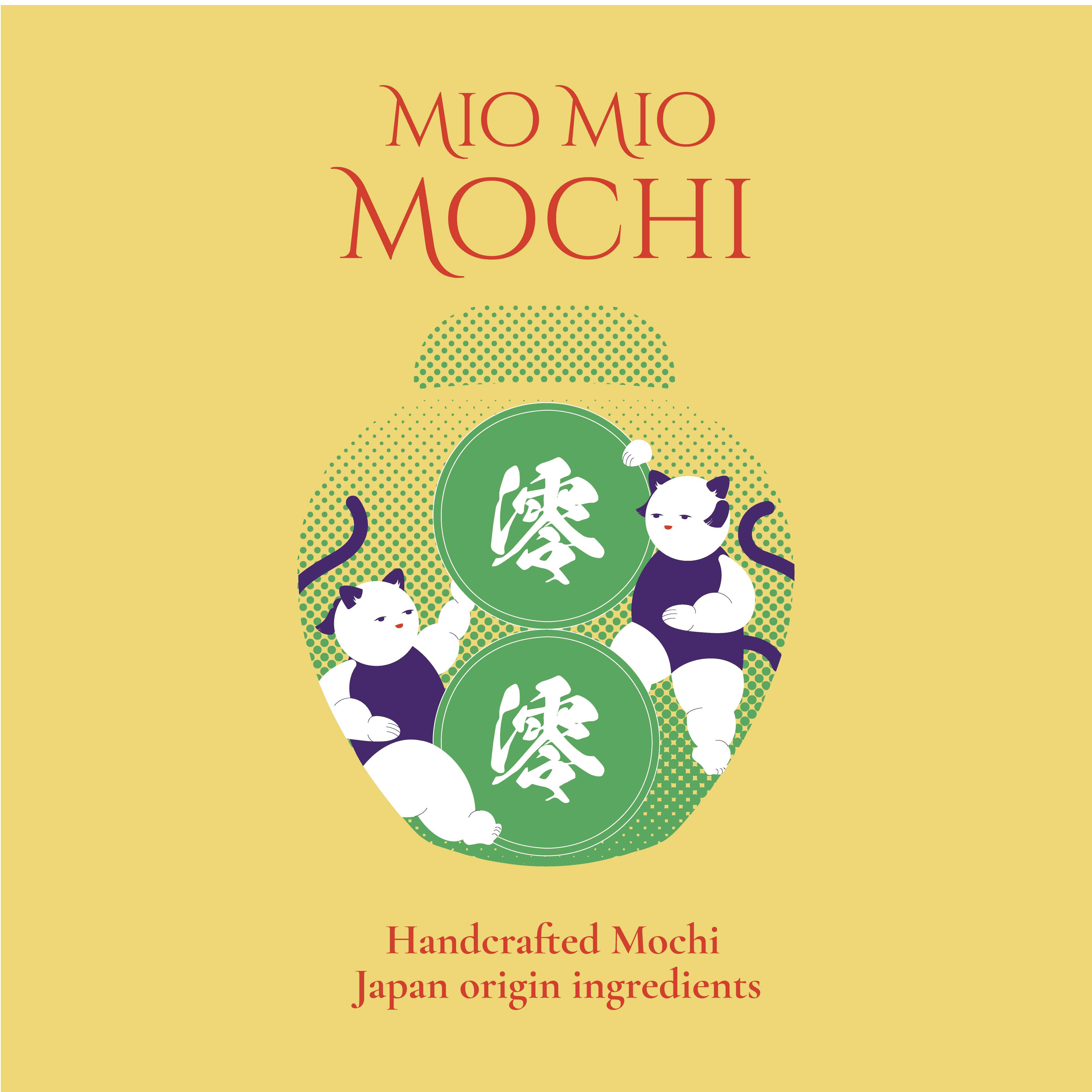 Mio Mio Mochi yellow brand illustration with twin character graphic.