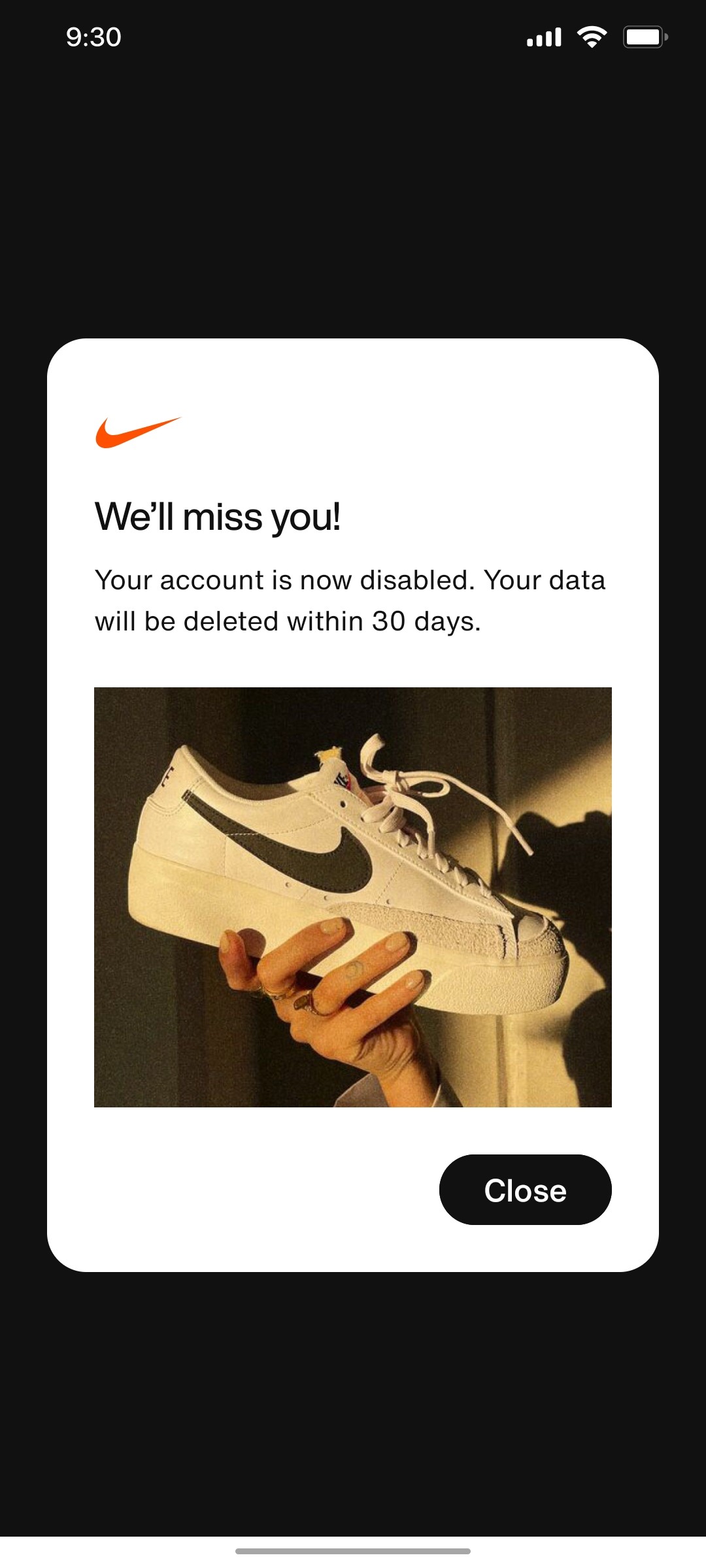 Nike App Close Screen