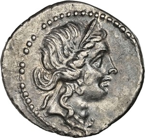 Julius Caesar denarius obverse showing Venus.